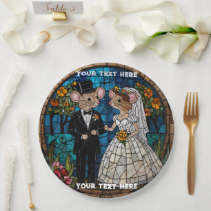 Assiettes En Carton Couple de souris mariés en mosaïque effet de vitra