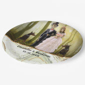 Assiettes En Carton Couple de squelettes d'Halloween Mariage gothique (Angle)