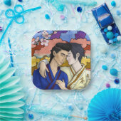 Assiettes En Carton Couple Gay Dans Le Style De L'Art Japonais Ukiyo-e (Fête)