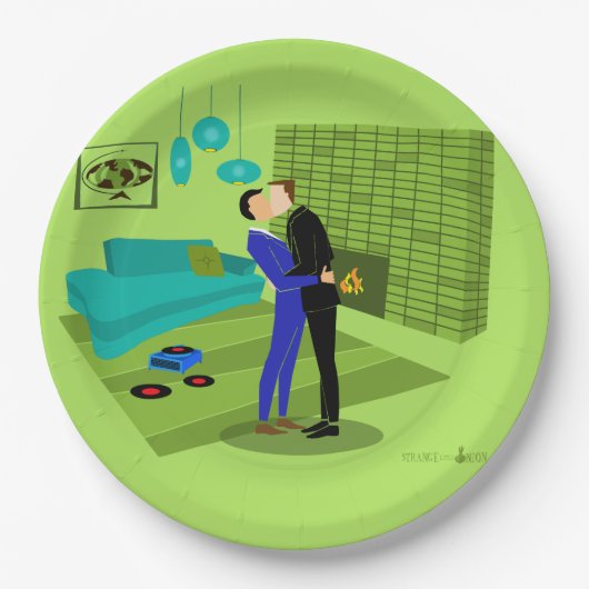 Assiettes En Carton Couple gay rétro dans l'amour (Devant)