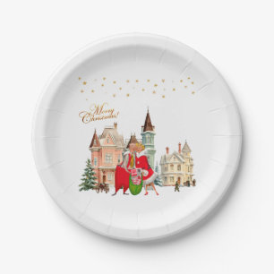 Assiettes En Carton Couple vintage 1950 Joyeux Noël