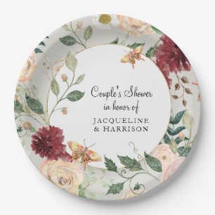 Assiettes En Carton Couples Fête des mariées Aquarelle Floral Gris Cor