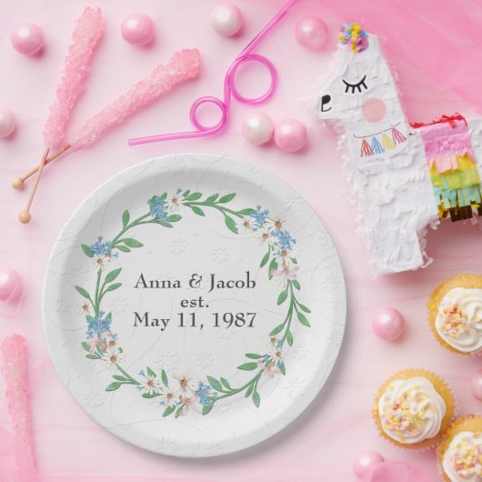 Assiettes En Carton Courbe à fleurs d'anniversaire (Fête)