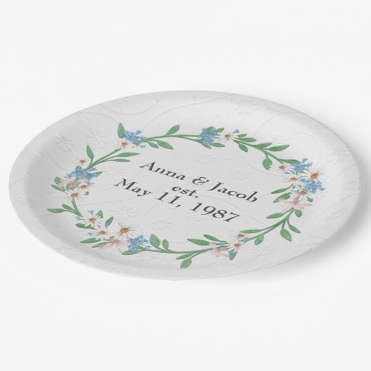 Assiettes En Carton Courbe à fleurs d'anniversaire (Angle)