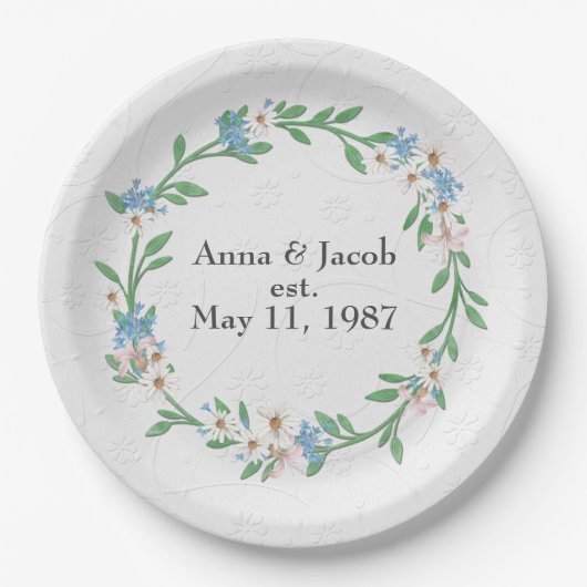 Assiettes En Carton Courbe à fleurs d'anniversaire (Devant)
