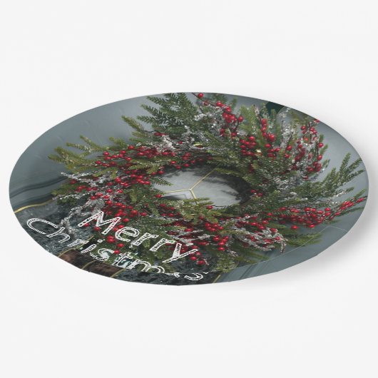 Assiettes En Carton Courbe de Noël Berry à la porte (Angle)