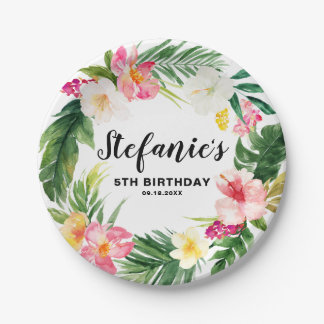 Assiettes En Carton Courbe florale tropicale fête d'été