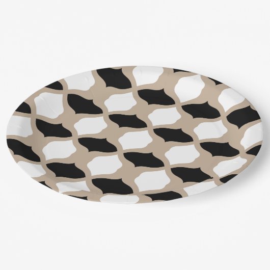 Assiettes En Carton Courbes douces Motif - Taupe, noir et blanc (Angle)
