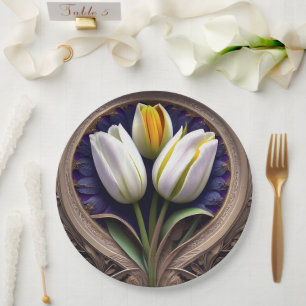 Assiettes En Carton Courbes gracieuses : Tulipe blanche au design Art 