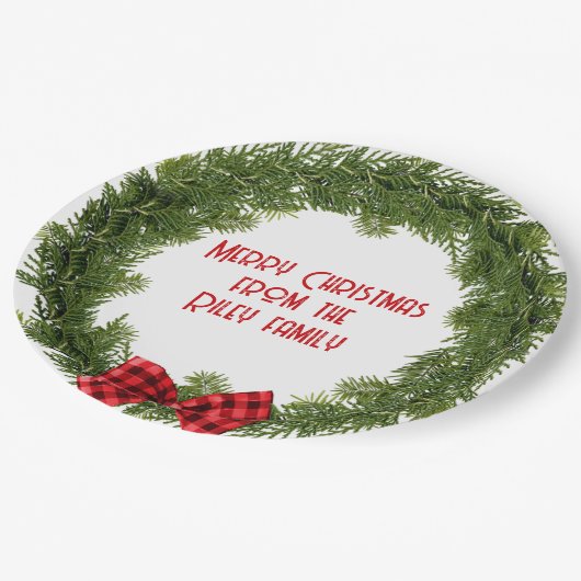 Assiettes En Carton Couronne À feuillage persistant de Noël avec cabot (Angle)