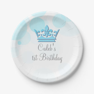 Assiettes En Carton Couronne Bleue et points Fête d'anniversaire Royal