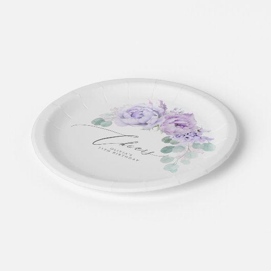 Assiettes En Carton Couronne botanique élégante de fleurs violettes po (Angle)