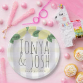 Assiettes En Carton Couronne de citron moderne Citron Jaune Gris (Fête)