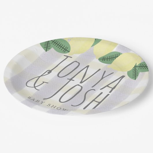 Assiettes En Carton Couronne de citron moderne Citron Jaune Gris (Angle)