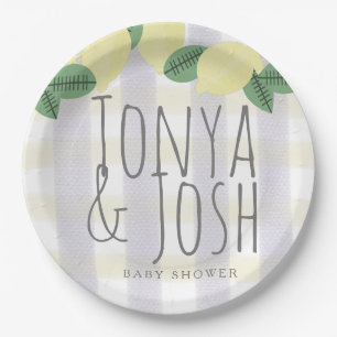 Assiettes En Carton Couronne de citron moderne jaune citron gris