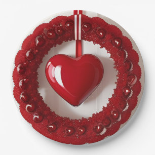 Assiettes En Carton Couronne de coeurs avec des coeurs rouge vif