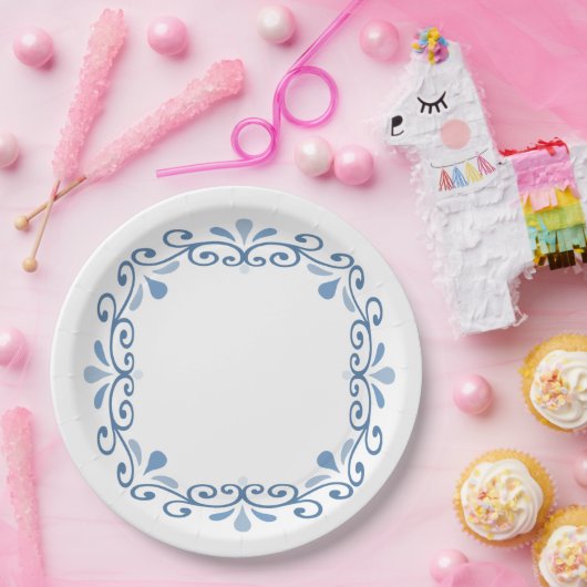Assiettes En Carton Couronne de défilement en dentelle bleue (Fête)