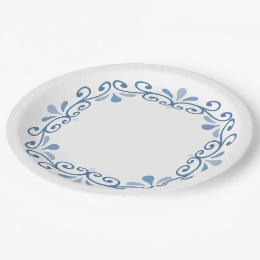 Assiettes En Carton Couronne de défilement en dentelle bleue (Angle)