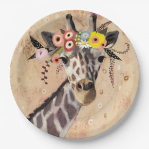 Assiettes En Carton Couronne de la girafe de Klimt des fleurs