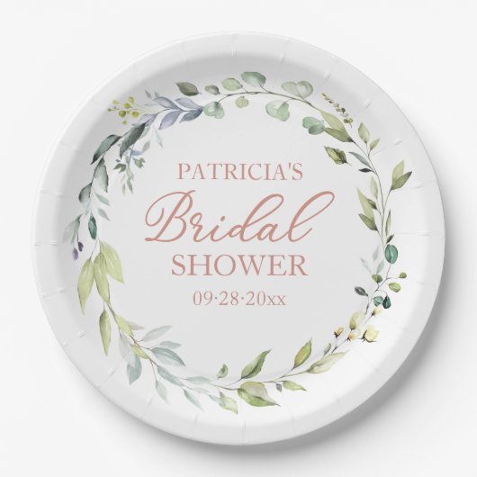 Assiettes En Carton Couronne de mariage avec eucalyptus verdoyant (Devant)