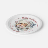 Assiettes En Carton Couronne de Noël avec fleurs blanches photo (Angle)