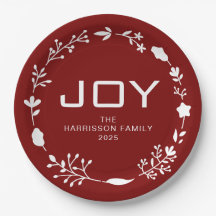 Couronne de Noël florale Joy avec nom de famille p