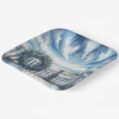 Assiettes En Carton Couronne de Noël sur une clôture de plage (Angulaire)