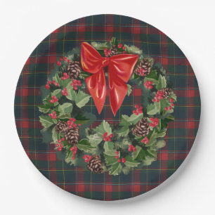 Assiettes En Carton Couronne de Noël Tartan du Québec