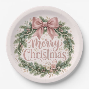 Assiettes En Carton Couronne de Noël traditionnelle rose   Pinkmas