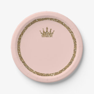 Assiettes En Carton Couronne de princesse rose pailletée or glitter po