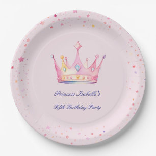 Assiettes En Carton Couronne de princesse Rose pastel Fille Anniversai