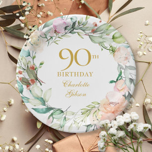Assiettes En Carton Couronne de roses florales 90e anniversaire