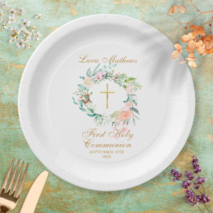 Assiettes En Carton Couronne de roses forestières Première Sainte Comm