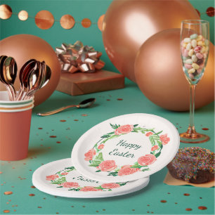 Assiettes En Carton Couronne de roses roses aquarelle personnalisée