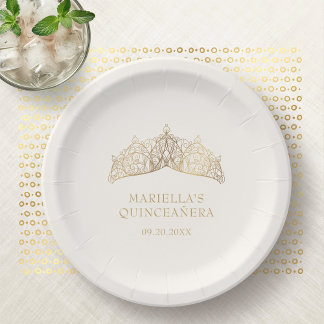 Assiettes En Carton Couronne de Tiara Élégante Quinceanera