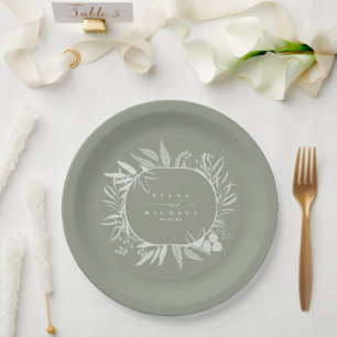 Assiettes En Carton Couronne de tons de couleur d'eucalyptus vert ID90