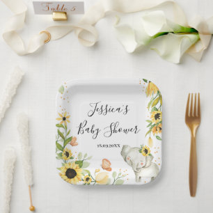 Assiettes En Carton Couronne de tournesol Éléphant Baby Shower