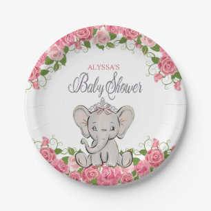 Assiettes En Carton Couronne d'éléphant Princesse Rose Fille Baby Show