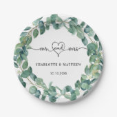 Assiettes En Carton couronne d'eucalyptus mariage m. noms de coeur (Devant)