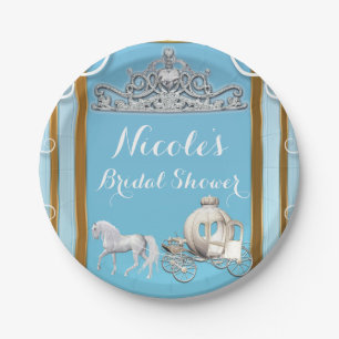 Assiettes En Carton Couronne et Carrosse de la Princesse Or Bleu pour 