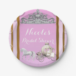 Assiettes En Carton Couronne et Carrosse de Princesse en Or Rose Fête