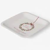 Assiettes En Carton Couronne feuillage de Noël avec arc rouge (Angulaire)