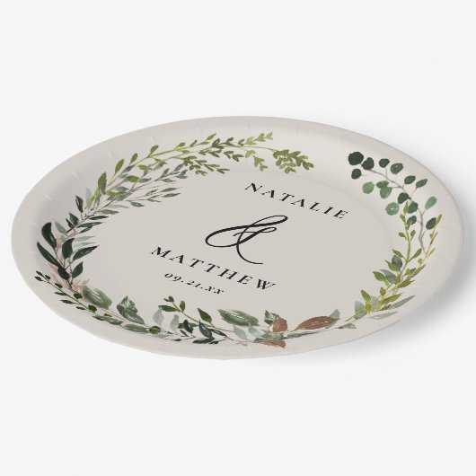 Assiettes En Carton Couronne feuillage rustique fête de mariage d'hive (Angle)