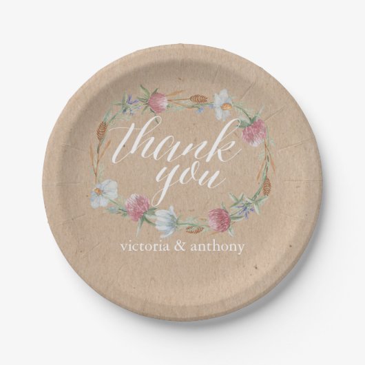 Assiettes En Carton Couronne fleur sauvage Sur Mariage campagnard Kraf (Devant)