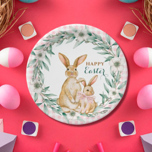Assiettes En Carton Couronne florale à l'aquarelle Joyeuses Pâques