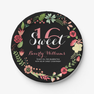 Assiettes En Carton Couronne Florale Colorée Sur Sweet Noir 16