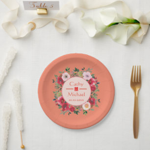 Assiettes En Carton Couronne florale de cercle orange mariage chinois
