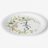 Assiettes En Carton Couronne florale monographique Blush & White (Angle)