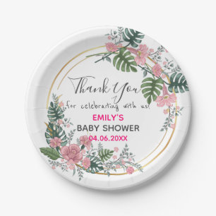 Assiettes En Carton Couronne florale rose jolie remerciement Baby Show