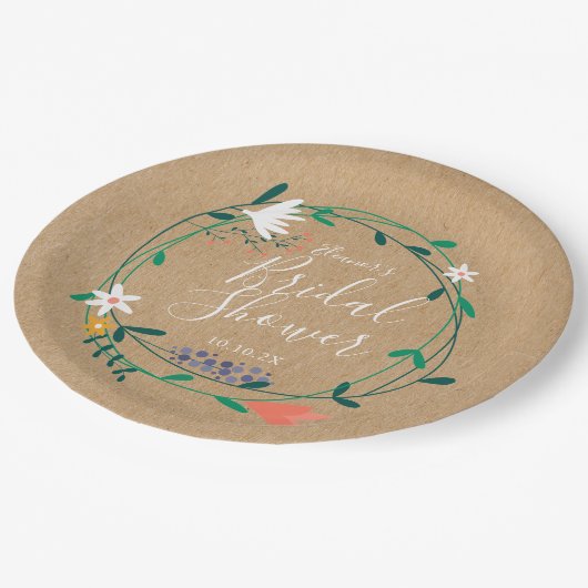 Assiettes En Carton Couronne florale rustique Baby Shower (Angle)